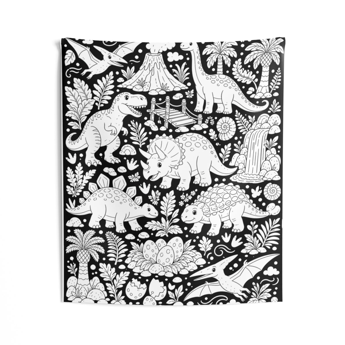 Dinosaur Jungle Indoor Wall Tapestry kit shown in a lifestyle mockup - 50" × 60"