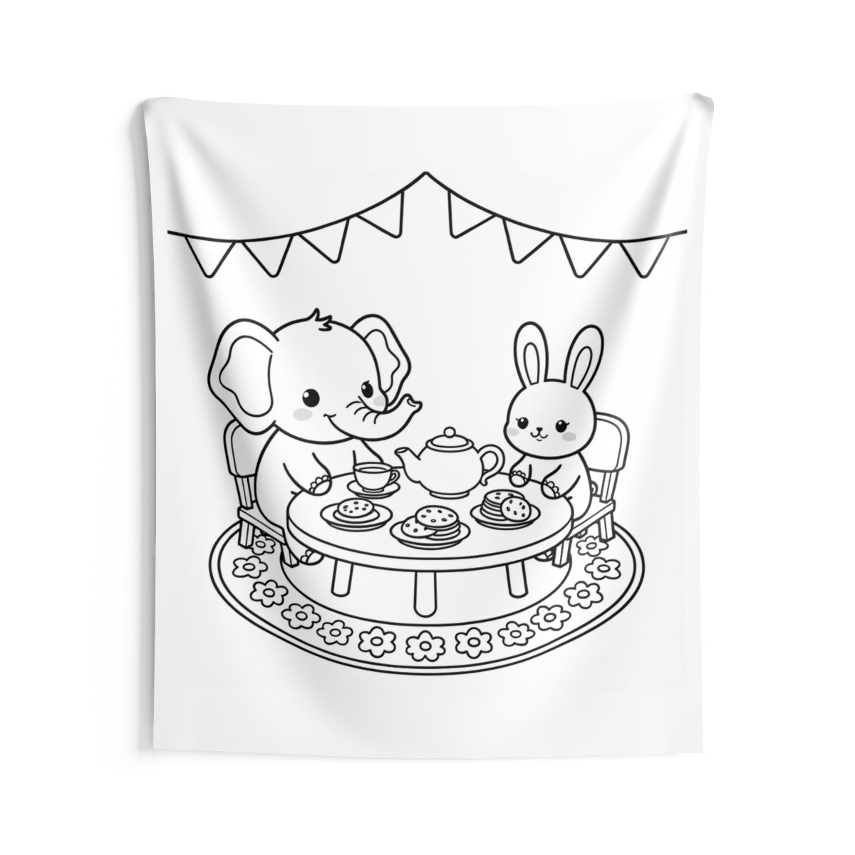 Indoor Wall Tapestry Coloring Kit with 10 Fabric Markers - Cute Animal Tea Party