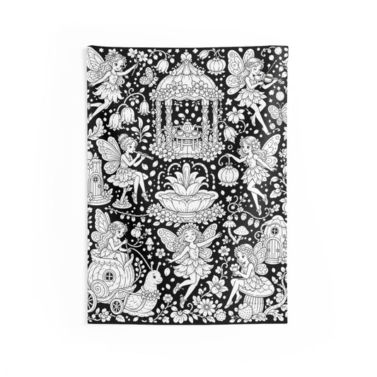 Fairy Garden Festival Indoor Wall Tapestry kit shown in a lifestyle mockup - 26" × 36"