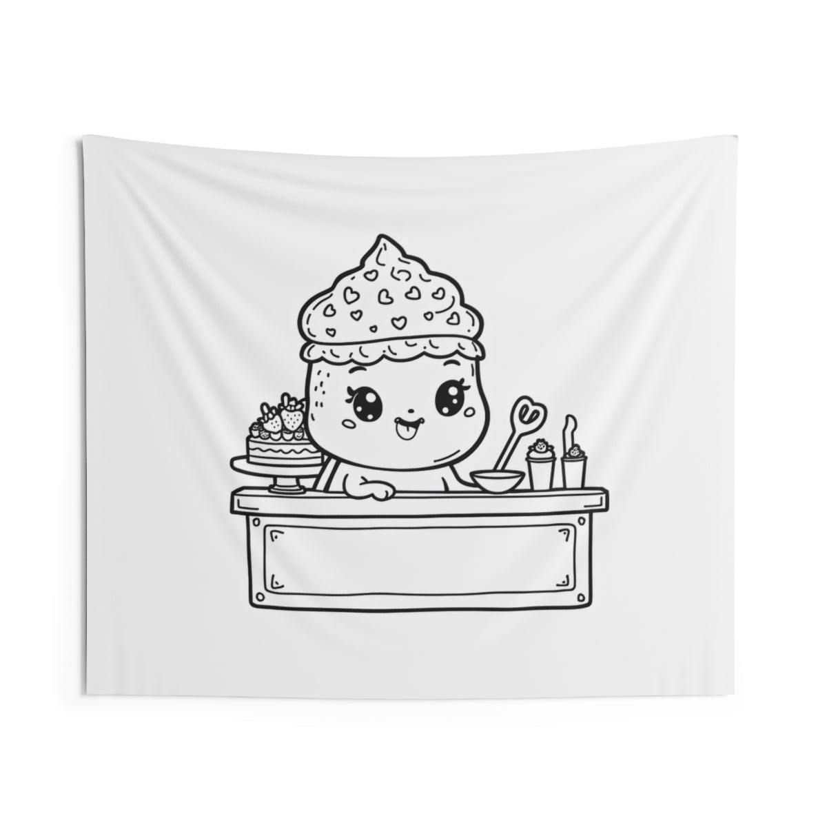 Indoor Wall Tapestry Coloring Kit with 10 Fabric Markers - Cute Cupcake