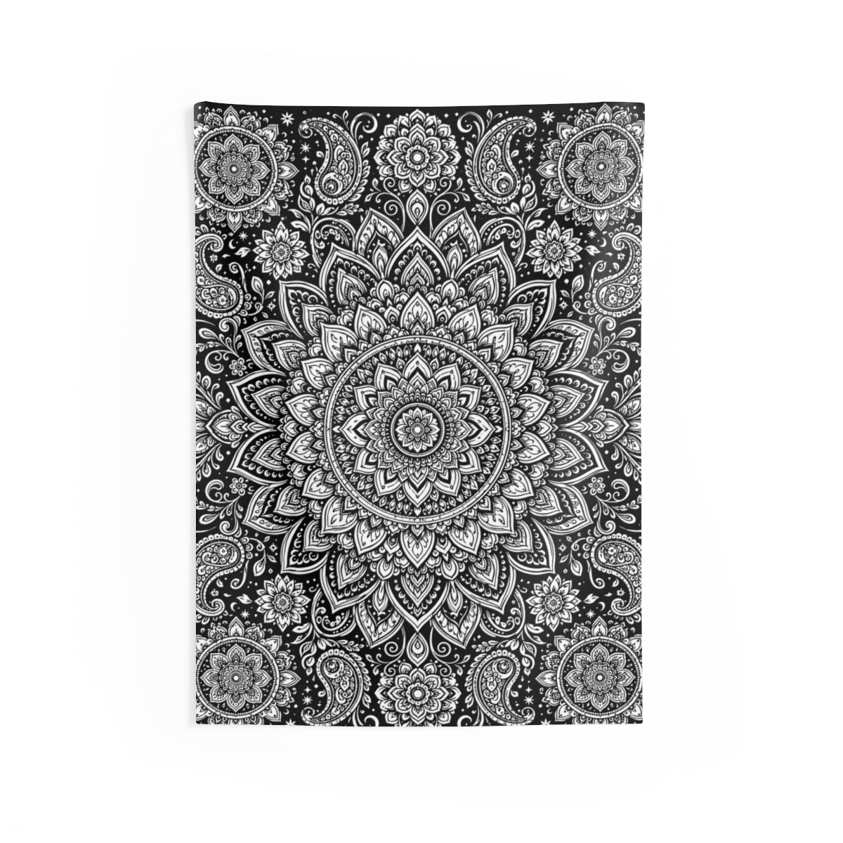 Paisley Flower Mandala Indoor Wall Tapestry kit shown in a lifestyle mockup - 26" × 36"