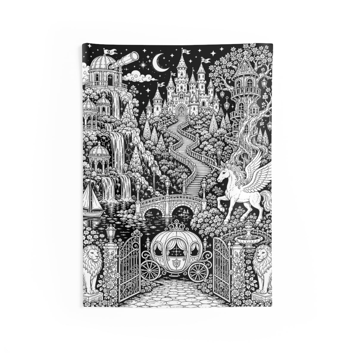 Enchanted Castle Kingdom Indoor Wall Tapestry kit shown in a lifestyle mockup - 26" × 36"
