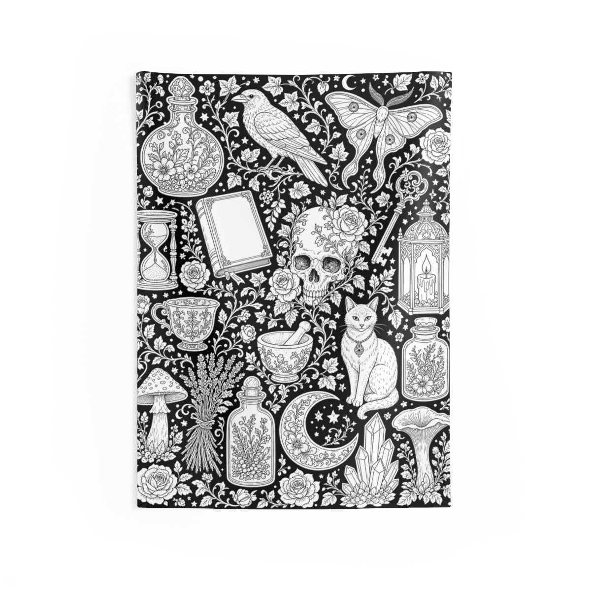 Gothic Apothecary Indoor Wall Tapestry kit shown in a lifestyle mockup - 26" × 36"