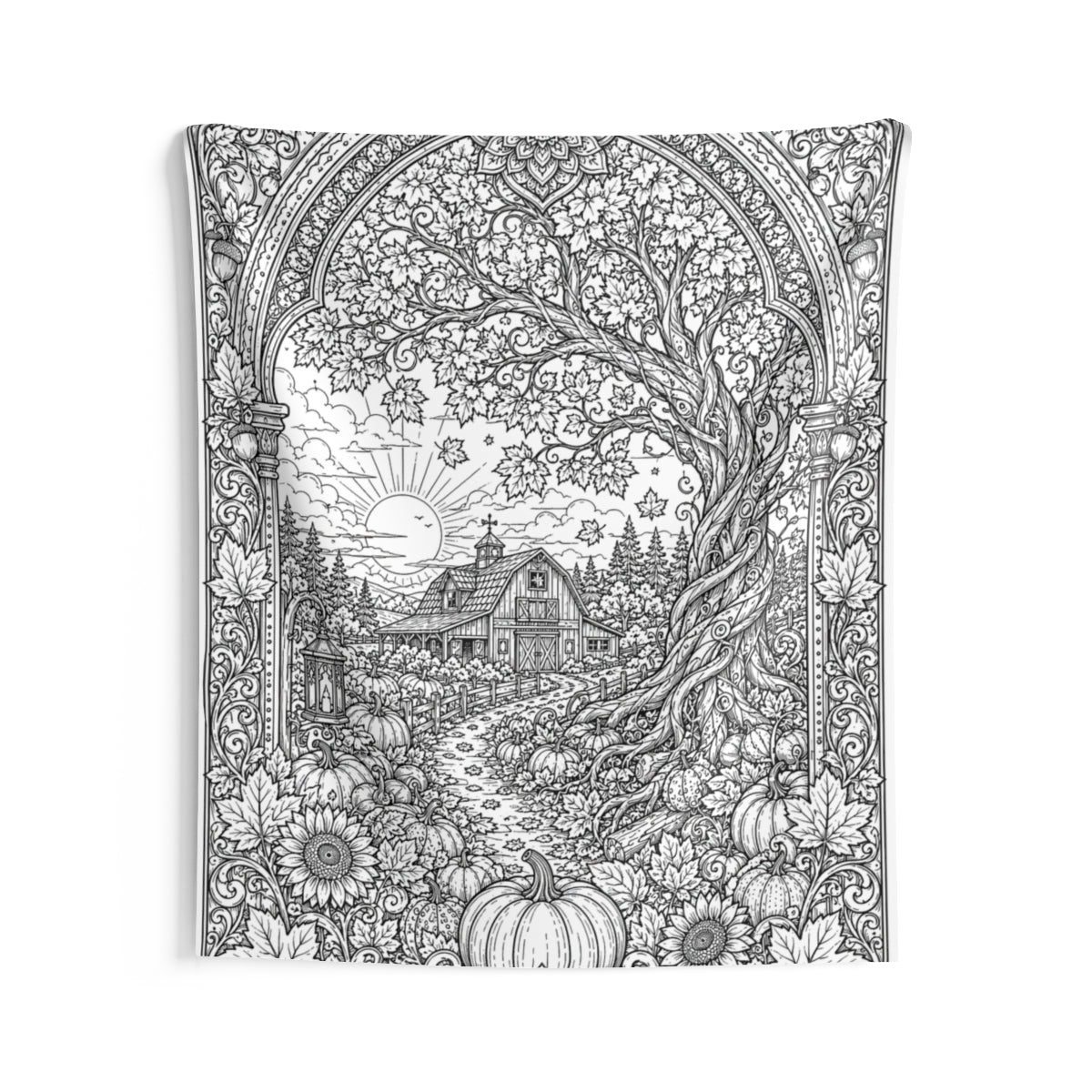 Autumn Sunrise Barn Indoor Wall Tapestry mockup option - front - v45130