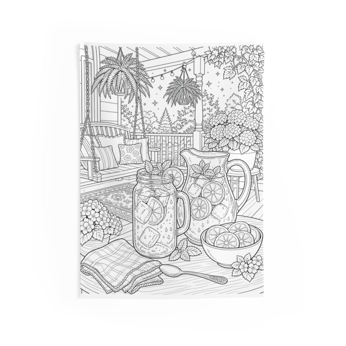 Indoor Wall Tapestry Coloring Kit with 10 Fabric Markers - Summer Porch