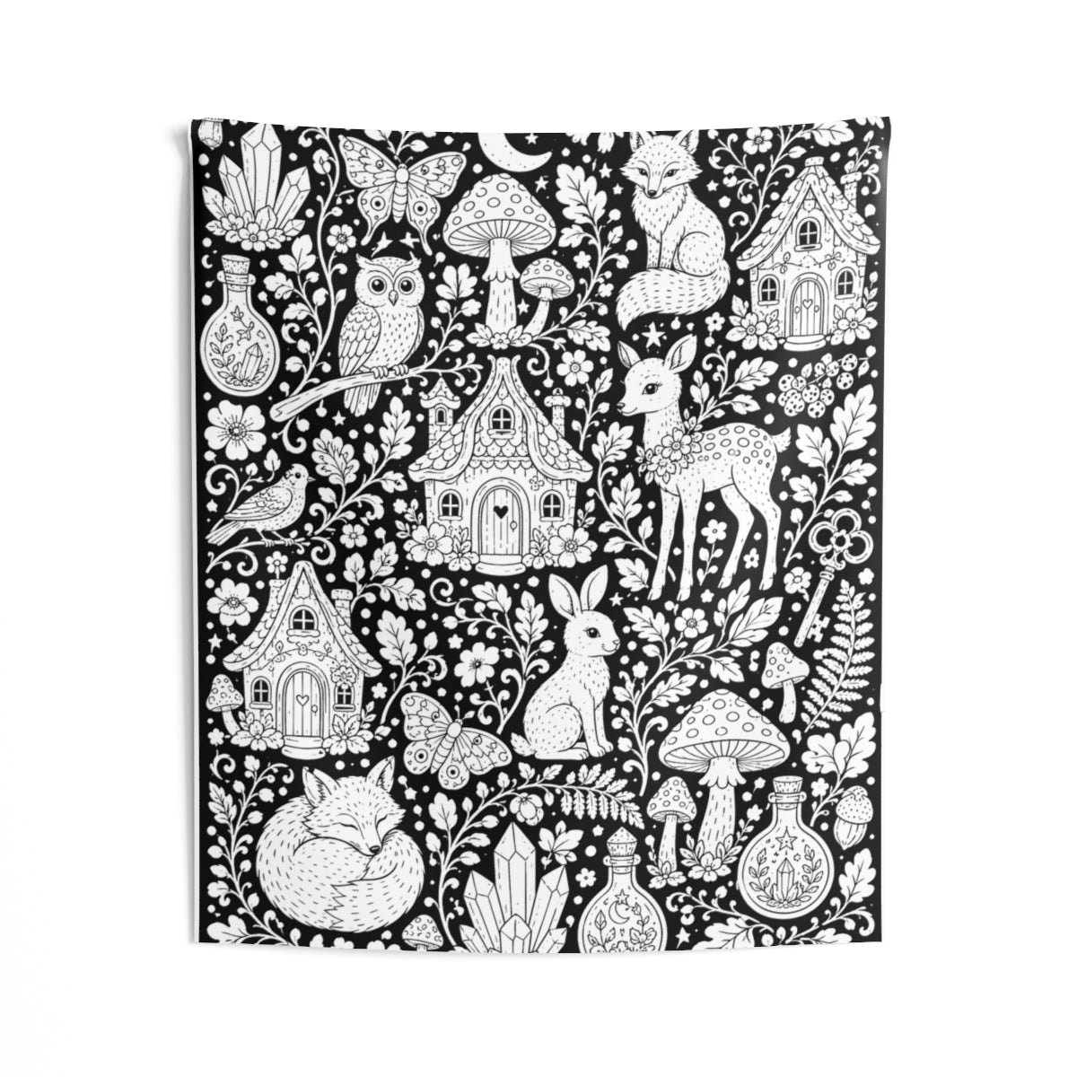 Enchanted Woodland Indoor Wall Tapestry kit shown in a lifestyle mockup - 50" × 60"