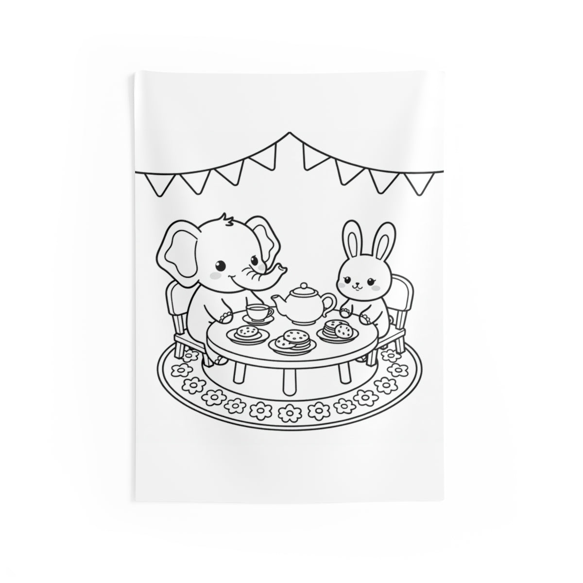 Indoor Wall Tapestry Coloring Kit with 10 Fabric Markers - Cute Animal Tea Party
