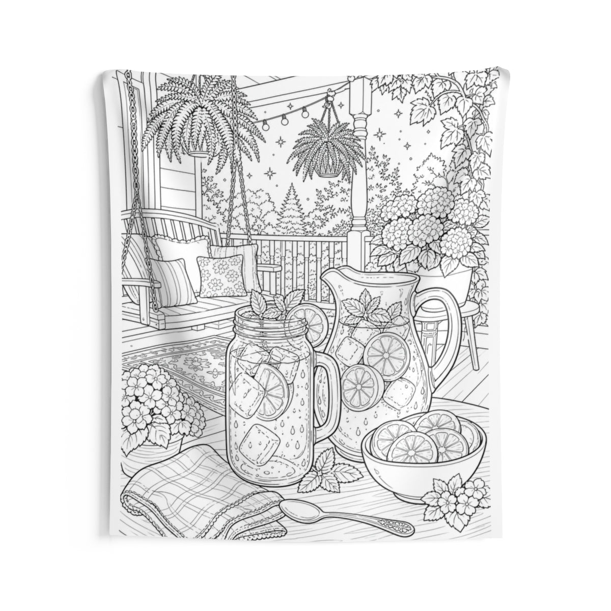 Indoor Wall Tapestry Coloring Kit with 10 Fabric Markers - Summer Porch