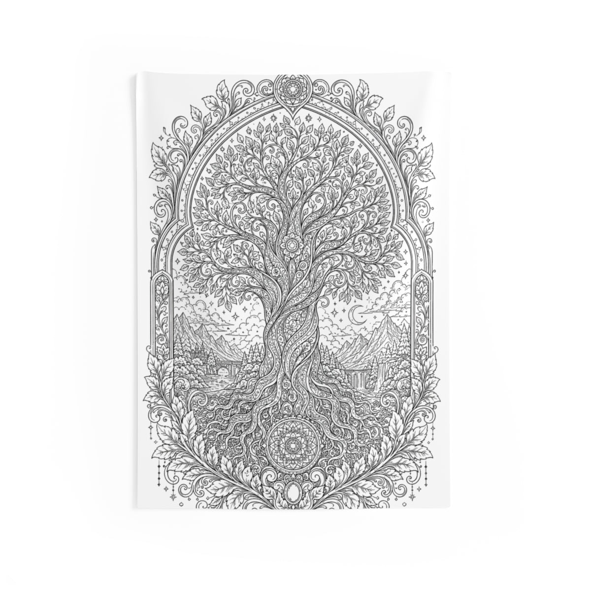 Enchanted Tree of Life Indoor Wall Tapestry kit shown in a lifestyle mockup - 26" × 36"