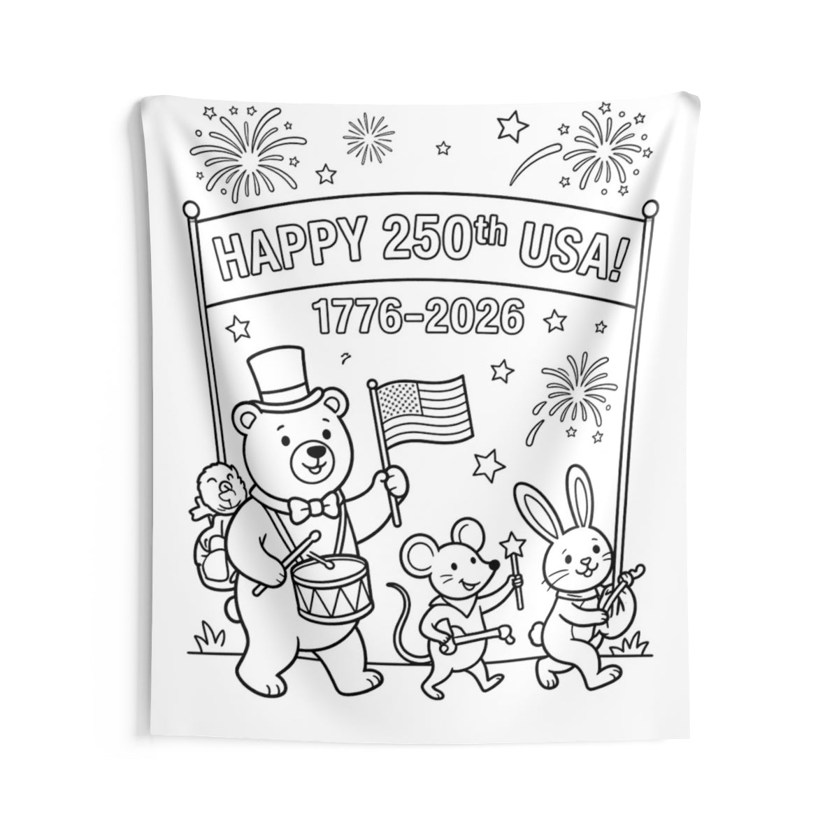 USA 250th Anniversary Indoor Wall Tapestry kit shown in a lifestyle mockup