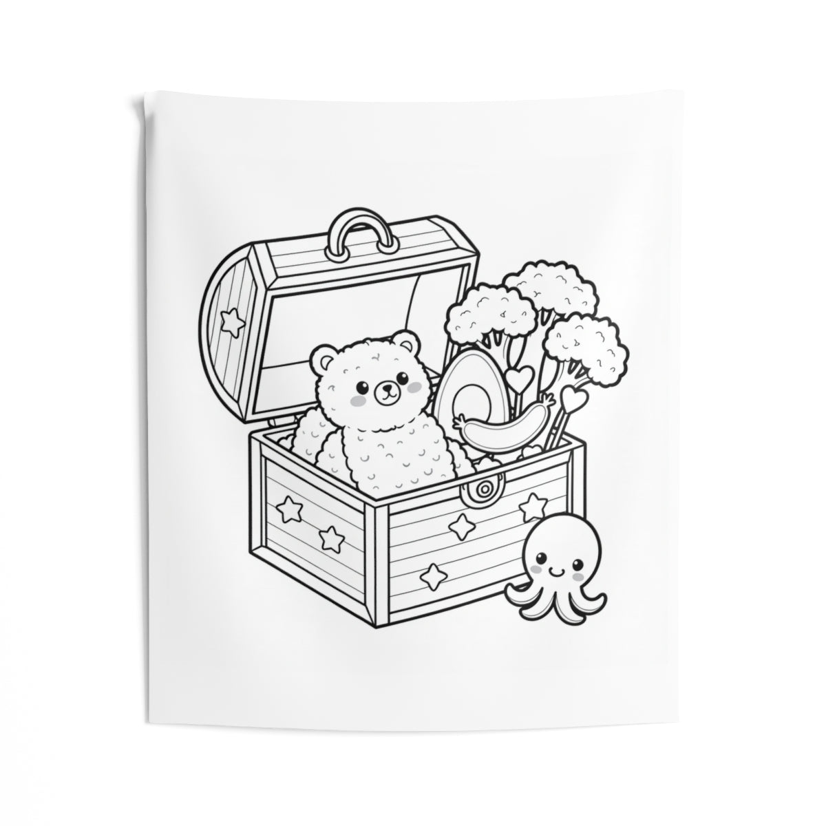 Indoor Wall Tapestry Coloring Kit with 10 Fabric Markers - Cute Treasure Chest