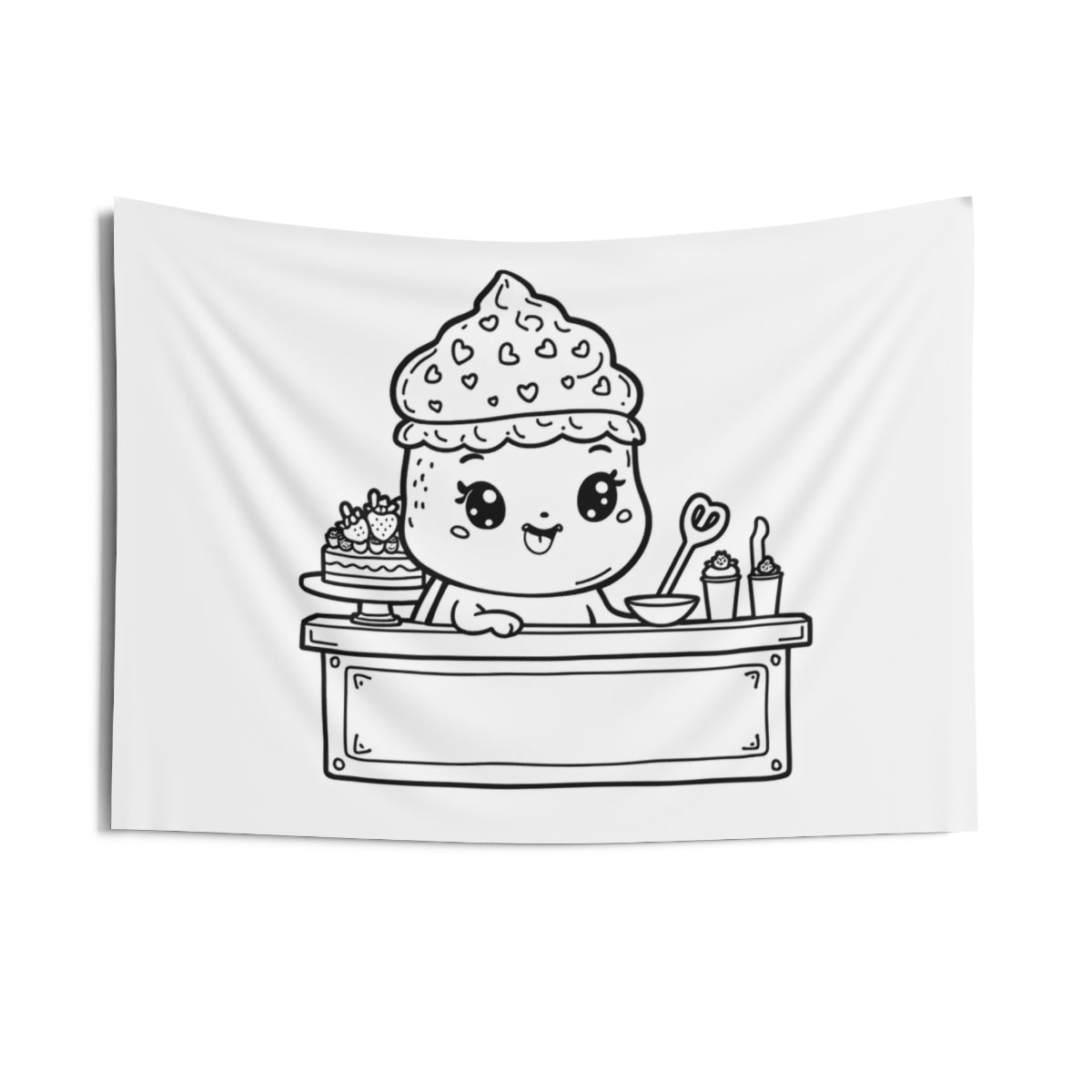 Indoor Wall Tapestry Coloring Kit with 10 Fabric Markers - Cute Cupcake