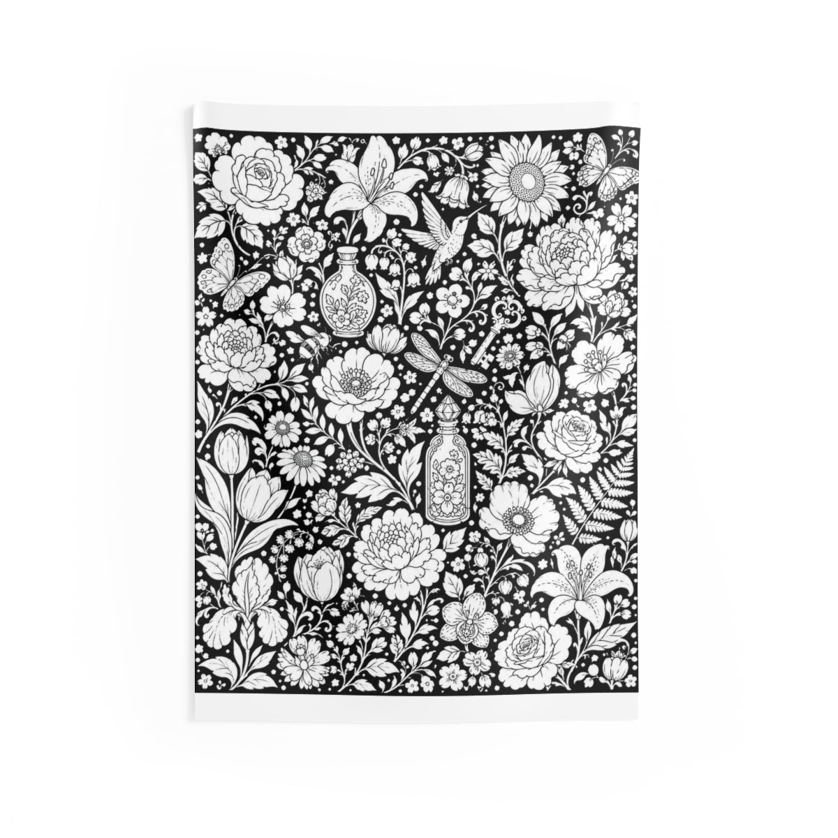Botanical Garden Indoor Wall Tapestry kit shown in a lifestyle mockup