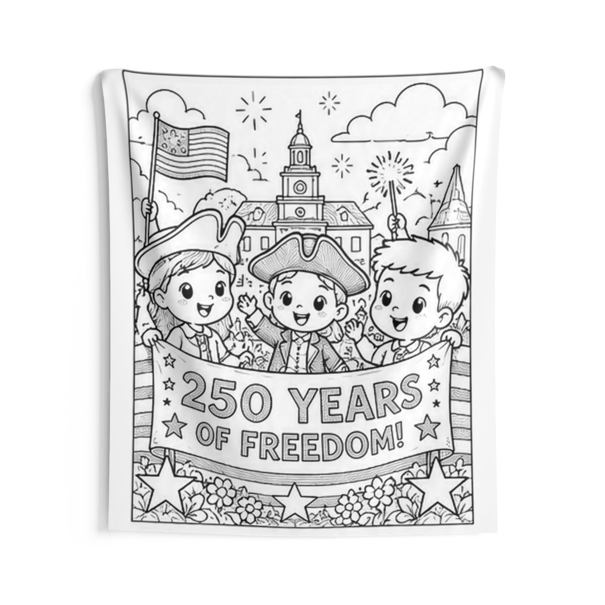 Patriotic Kids Indoor Wall Tapestry kit shown in a lifestyle mockup