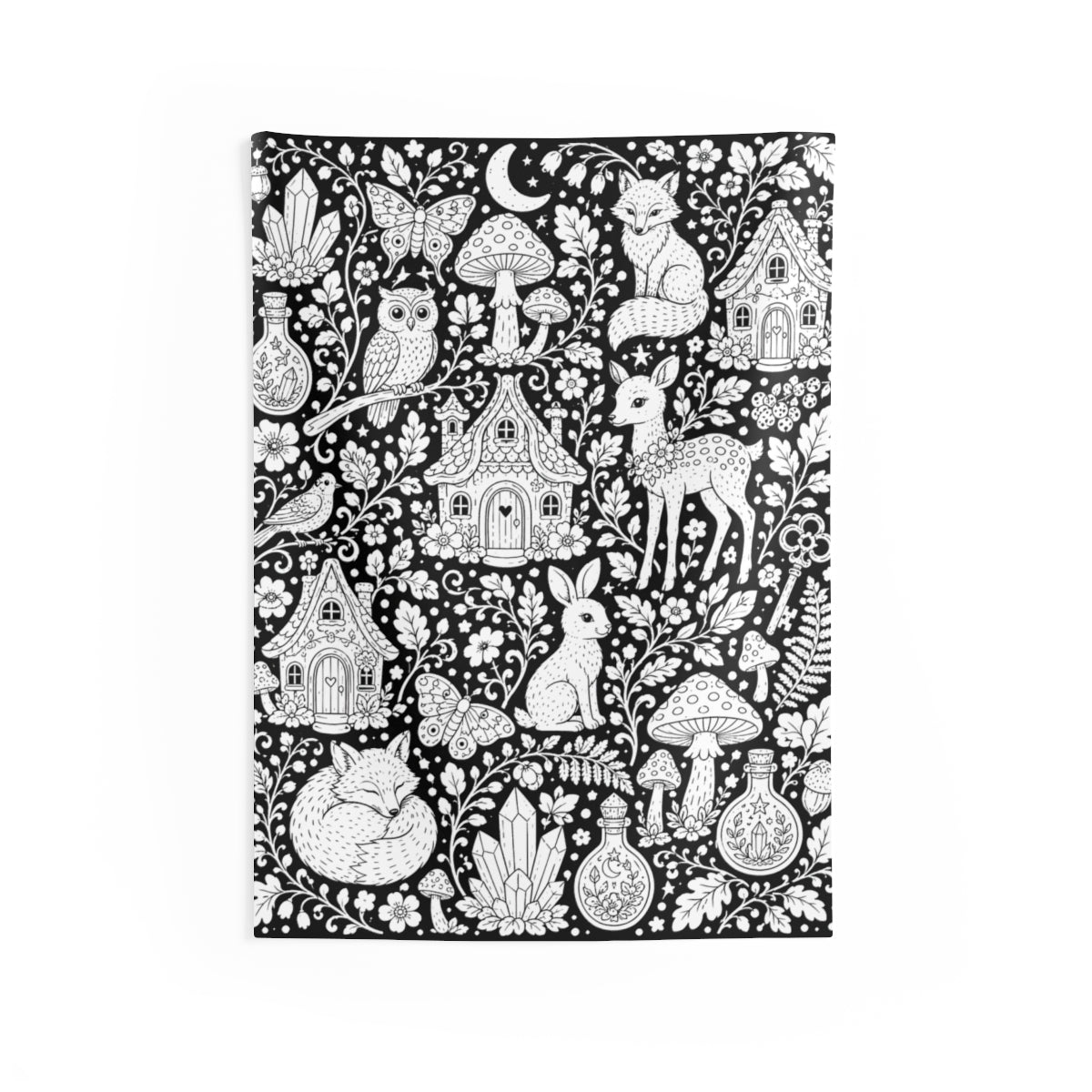 Enchanted Woodland Indoor Wall Tapestry kit shown in a lifestyle mockup - 26" × 36"