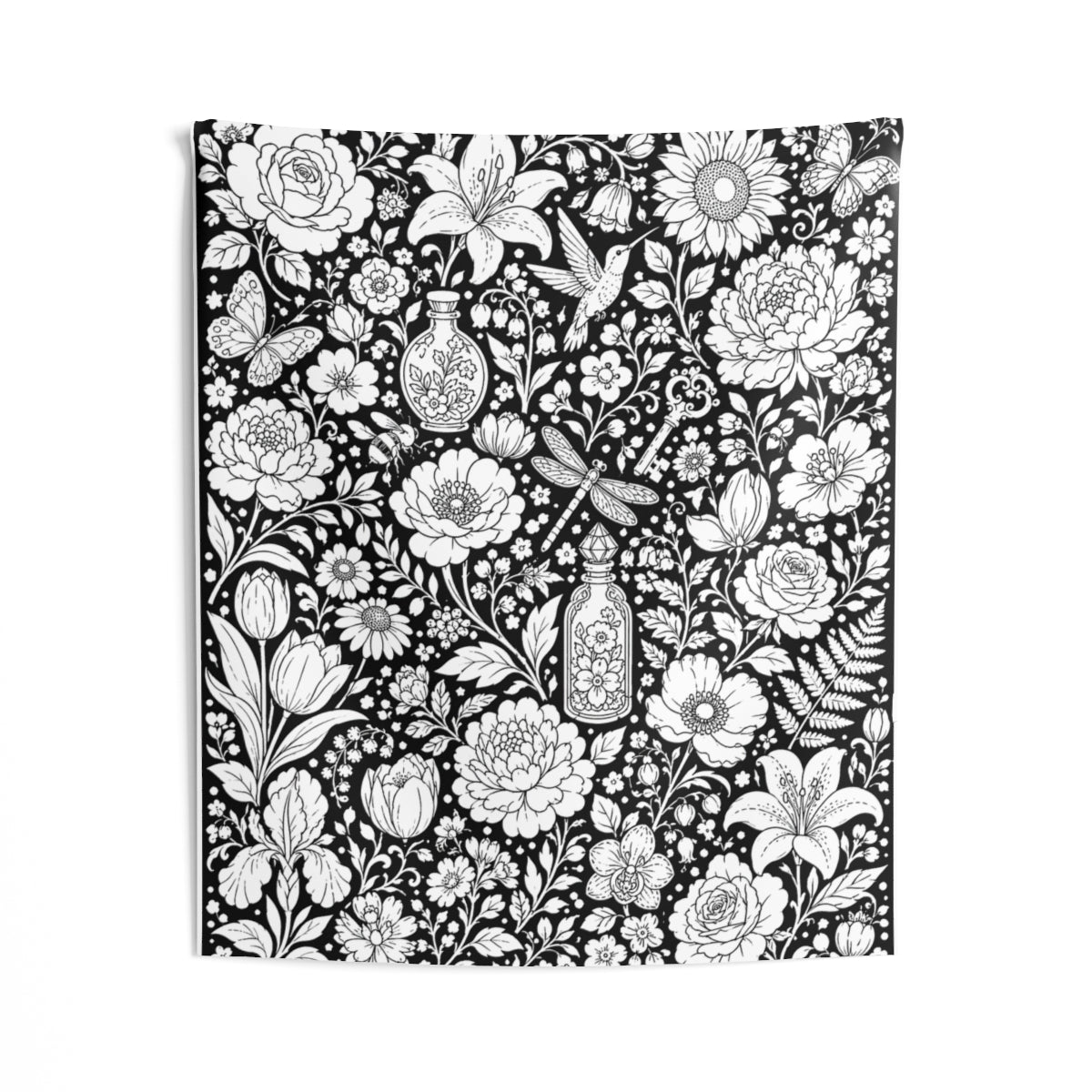 Botanical Garden Indoor Wall Tapestry kit shown in a lifestyle mockup - 50" × 60"