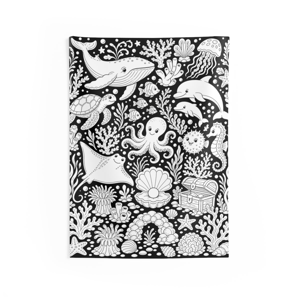 Ocean Reef Friends Indoor Wall Tapestry kit shown in a lifestyle mockup - 26" × 36"