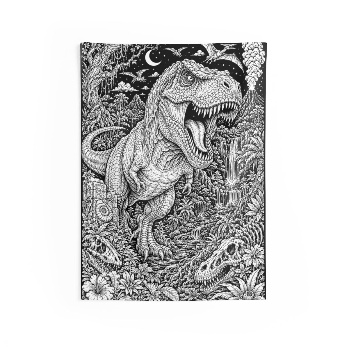 T Rex Rainforest Indoor Wall Tapestry kit shown in a lifestyle mockup - 26" × 36"