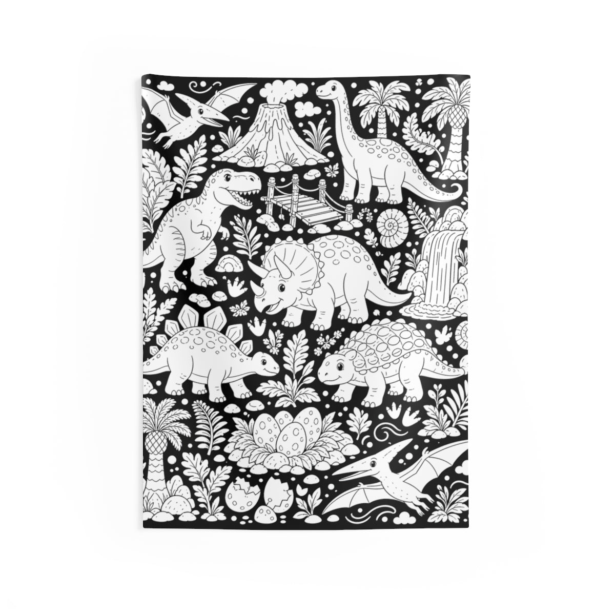 Dinosaur Jungle Indoor Wall Tapestry kit shown in a lifestyle mockup - 26" × 36"