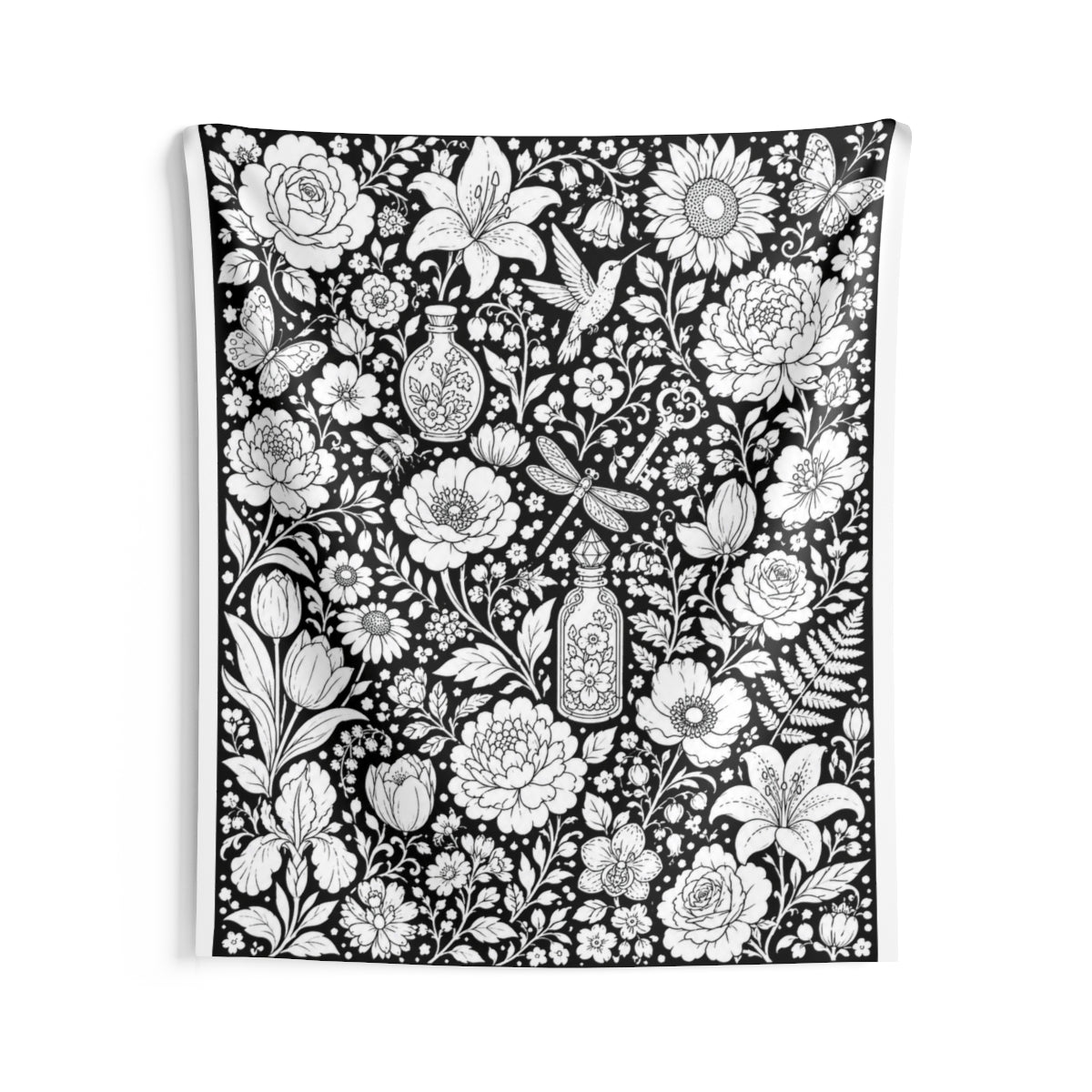 Botanical Garden Indoor Wall Tapestry kit shown in a lifestyle mockup