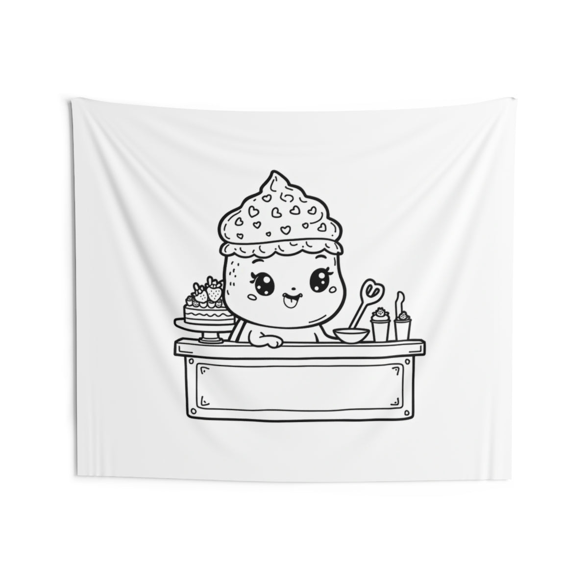 Indoor Wall Tapestry Coloring Kit with 10 Fabric Markers - Cute Cupcake