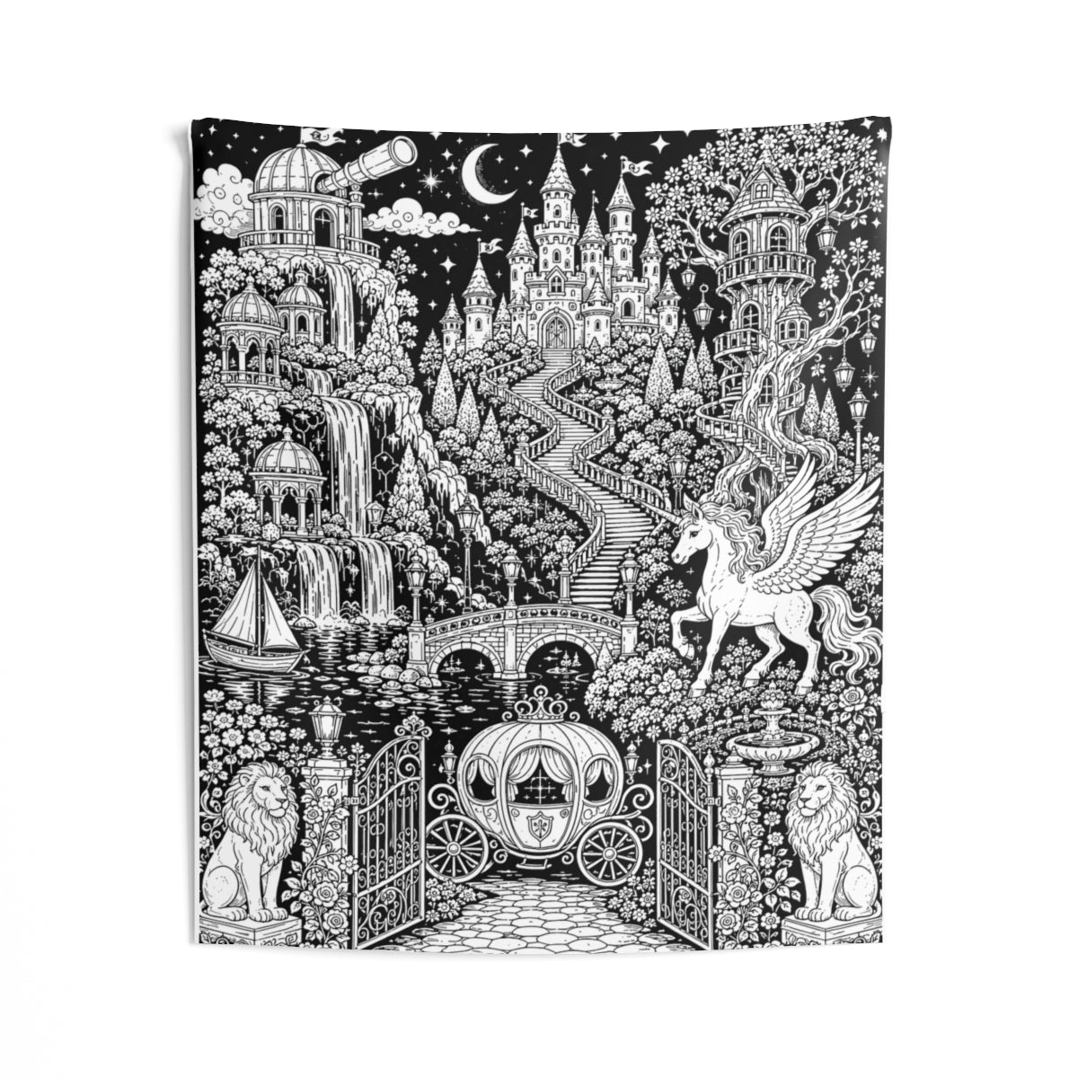 Enchanted Castle Kingdom Indoor Wall Tapestry kit shown in a lifestyle mockup - 50" × 60"