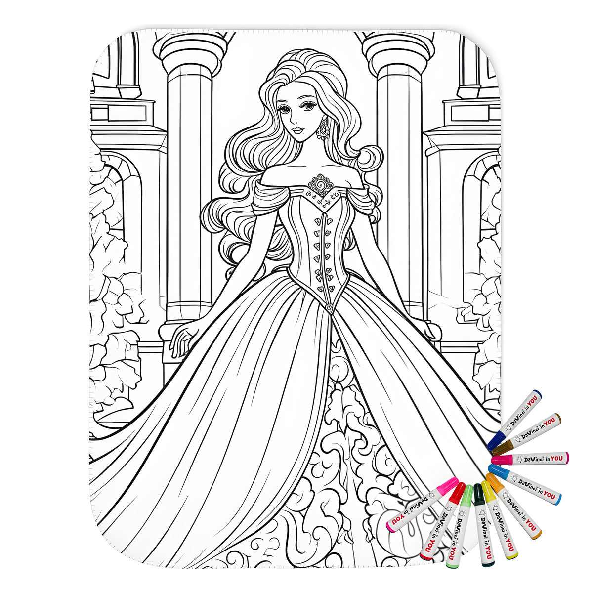 Blanket for adults featuring a detailed princess coloring page design