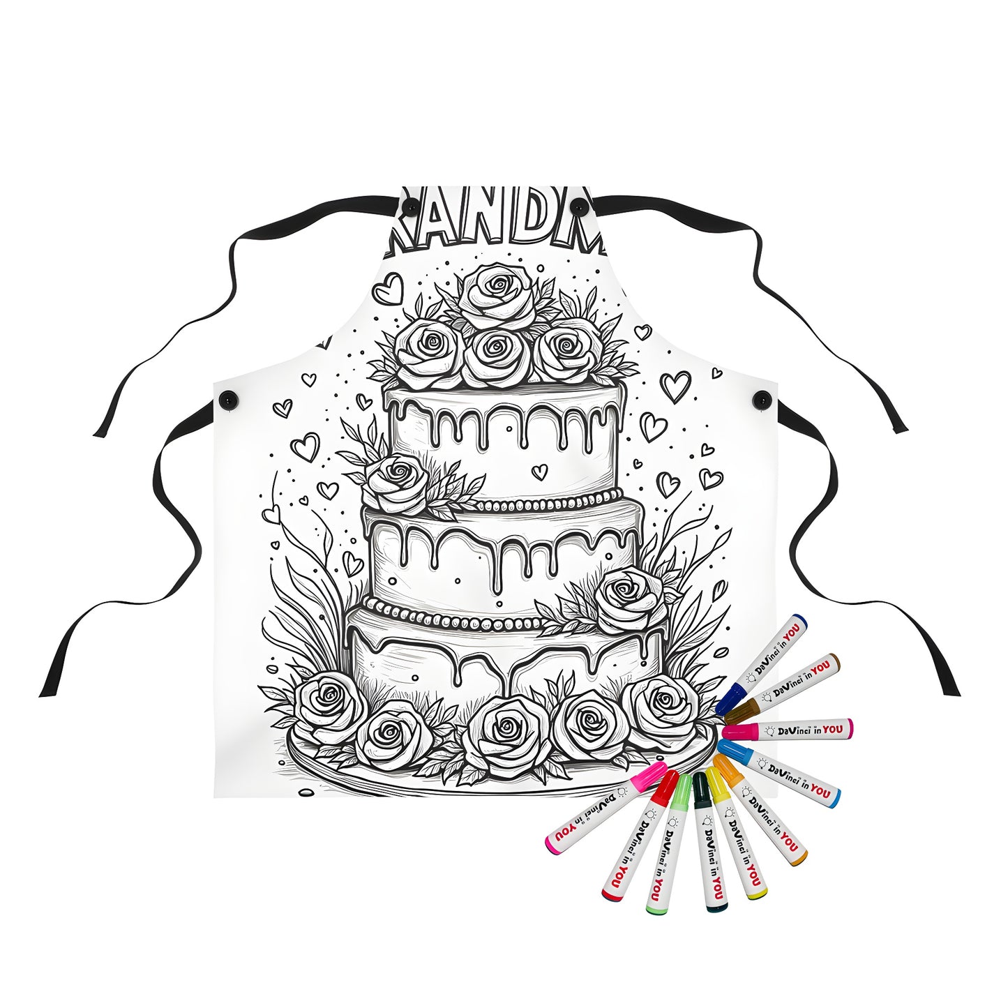 Grandma's Birthday Cake Apron with 10 Fabric Markers for Coloring - Unique Gift Idea for Mom or Family Member