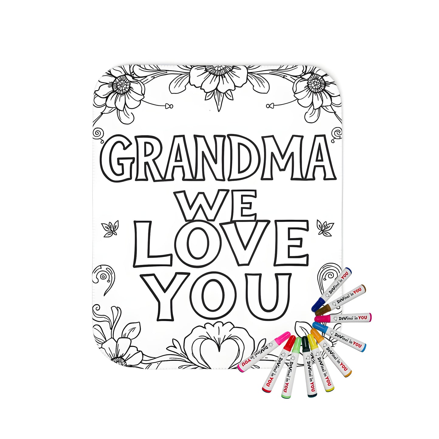 Blanket with colorful 'We Love Grandma' design, grandmotherly love gift