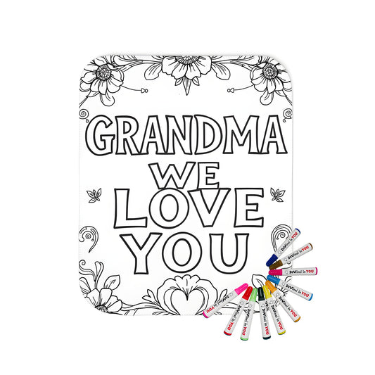 Blanket with colorful 'We Love Grandma' design, grandmotherly love gift