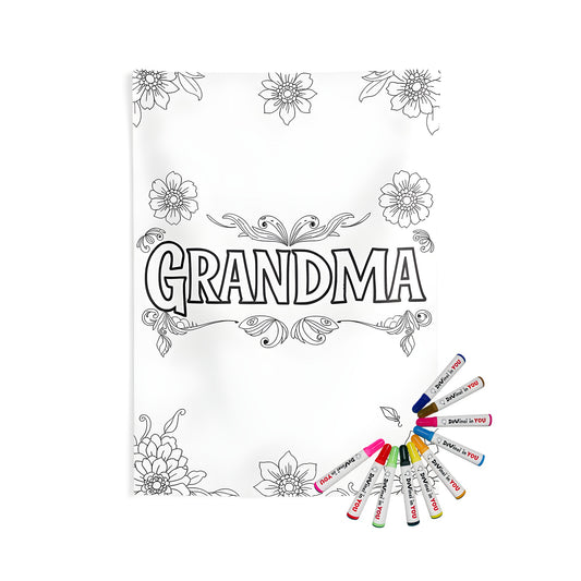 Grandma home decor wall tapestry coloring kit with fabric markers, a thoughtful gift for mother's day and family appreciation