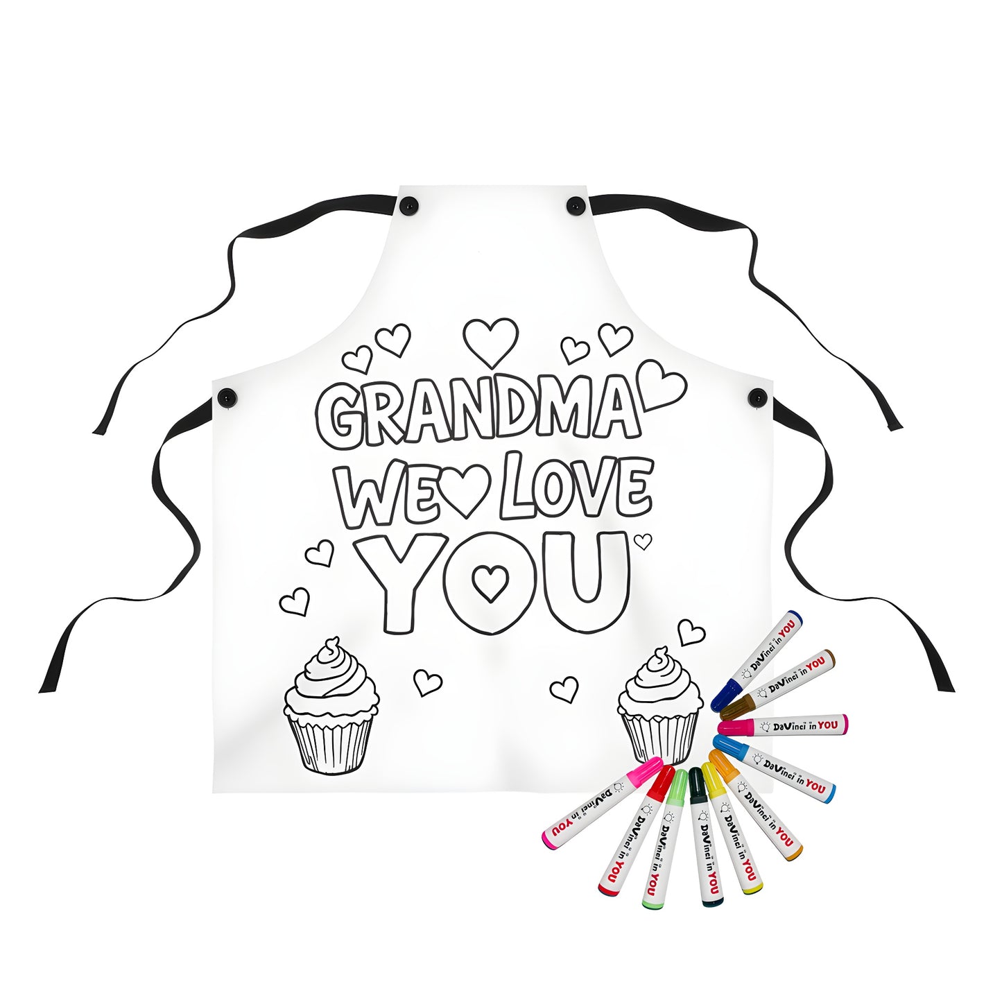 Vintage grandma apron with cute design featuring hearts, cupcakes, and loving message