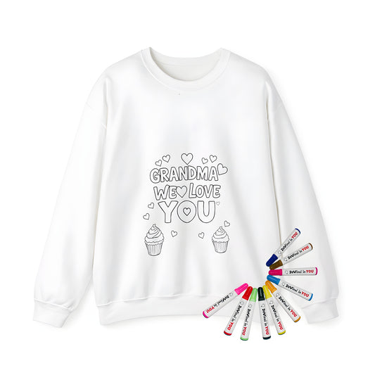 Coloring kit for Grandma sweatshirts with Grandma designs, Momma sweaters featuring heart and cupcake patterns