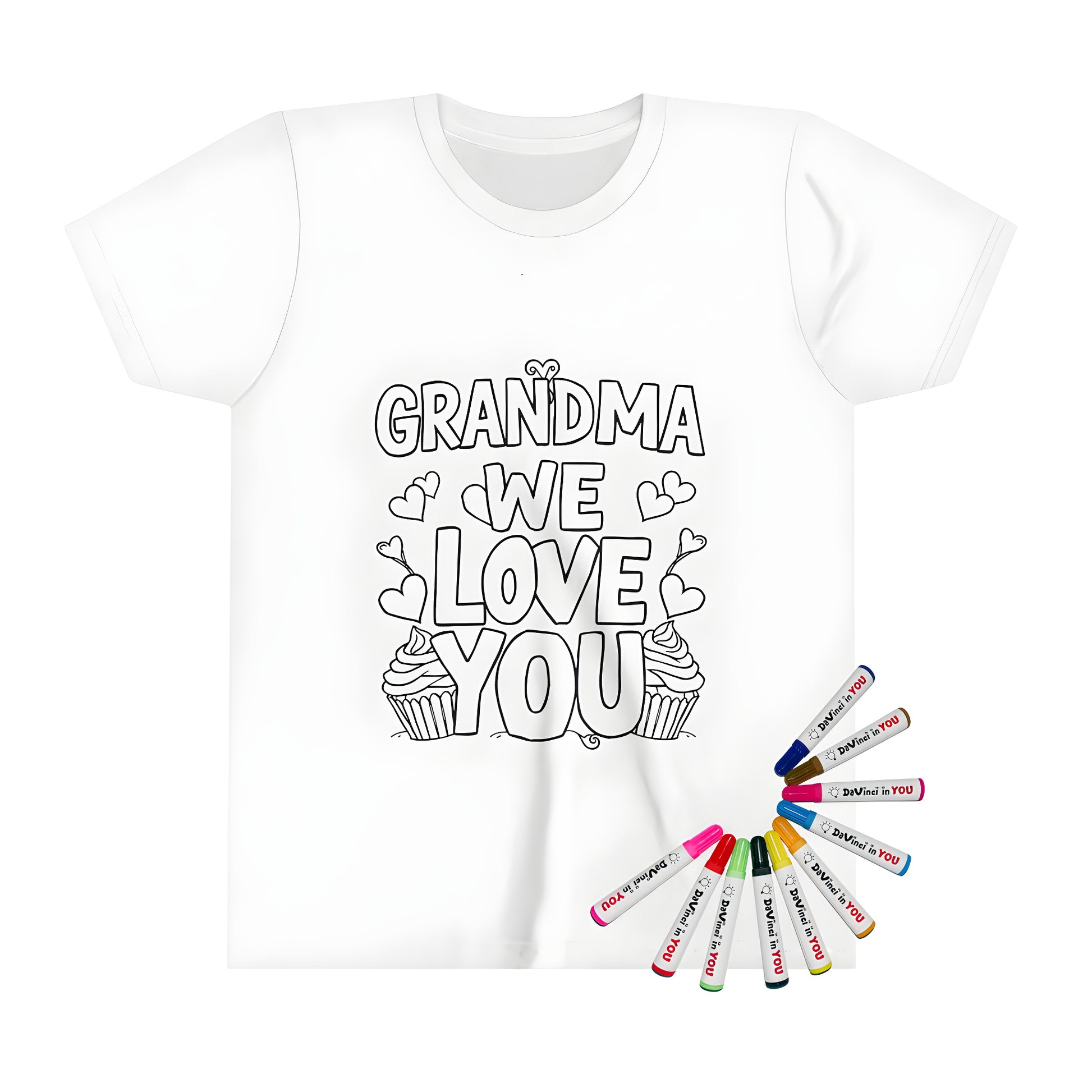 Colorful kid's t-shirt with 'Grandma We Love You' design