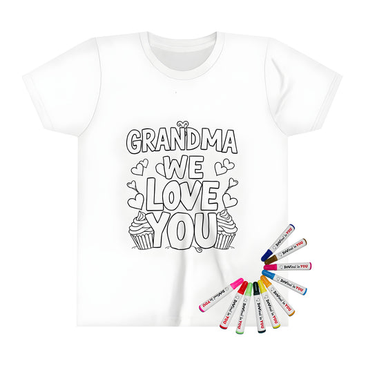 Colorful kid's t-shirt with 'Grandma We Love You' design