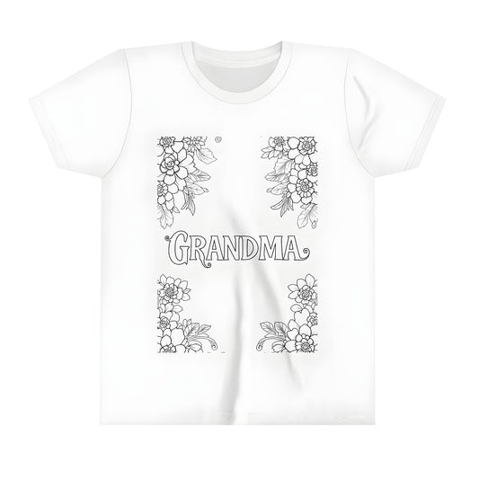 Coloring t-shirt for kids with grandma design, grandmother-themed apparel