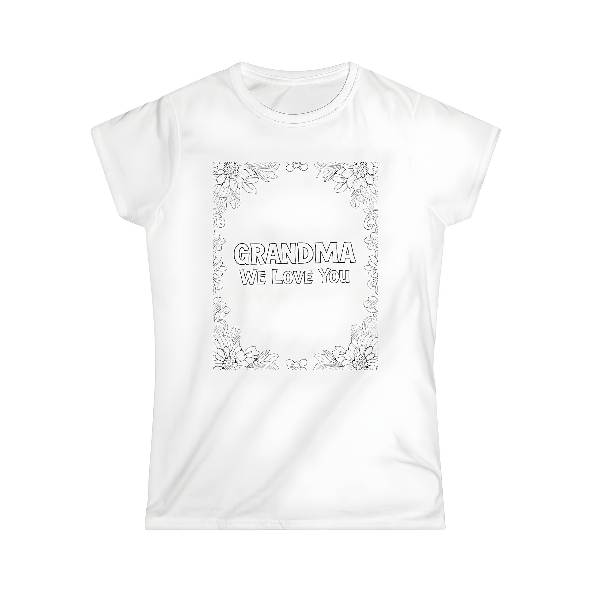 Women's t-shirt with grandma love design, floral border and 'GRANDMA We Love You' print