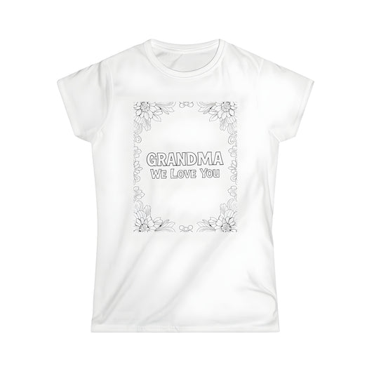 Women's t-shirt with grandma love design, floral border and 'GRANDMA We Love You' print