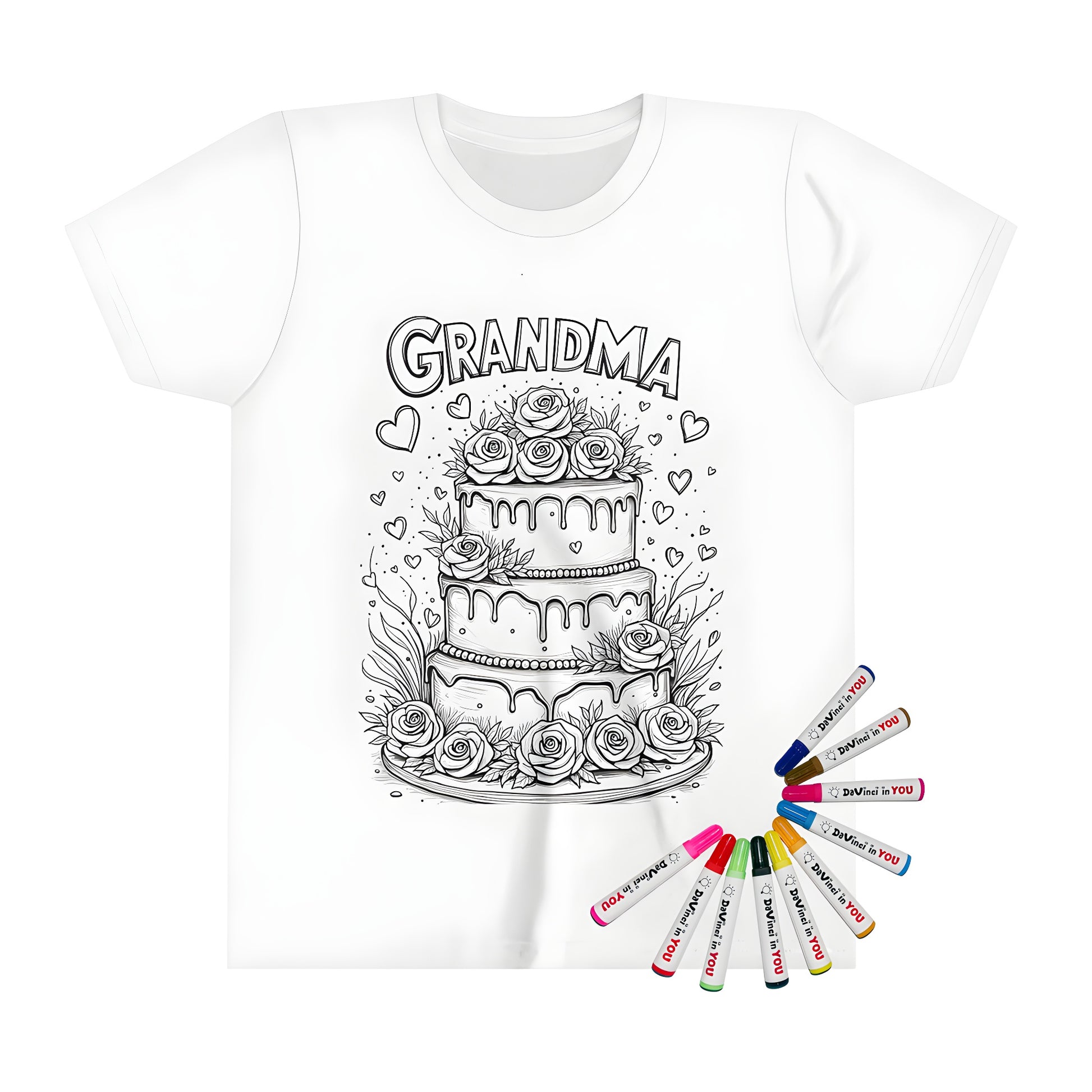 Colorful grandma cake kids t-shirt with fabric markers