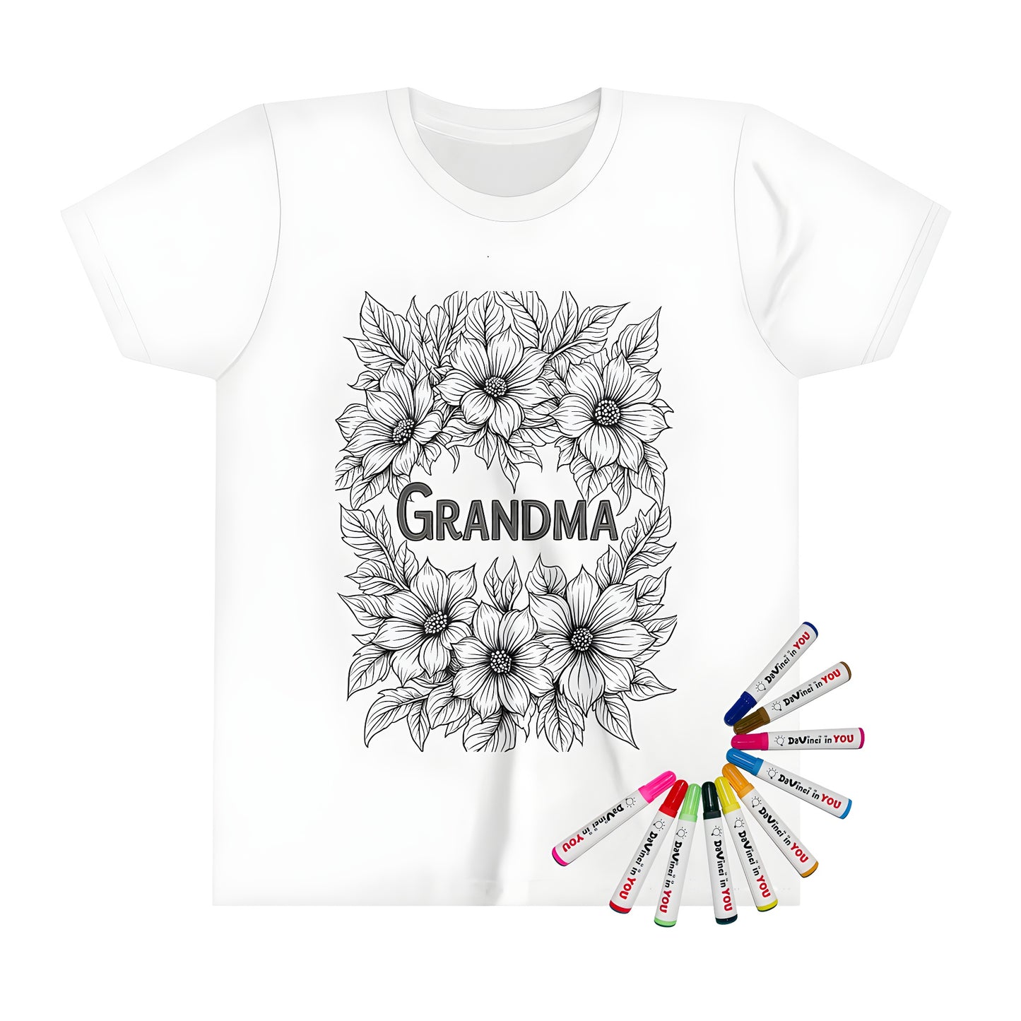 Coloring t-shirt of flowers and leaves design for kids