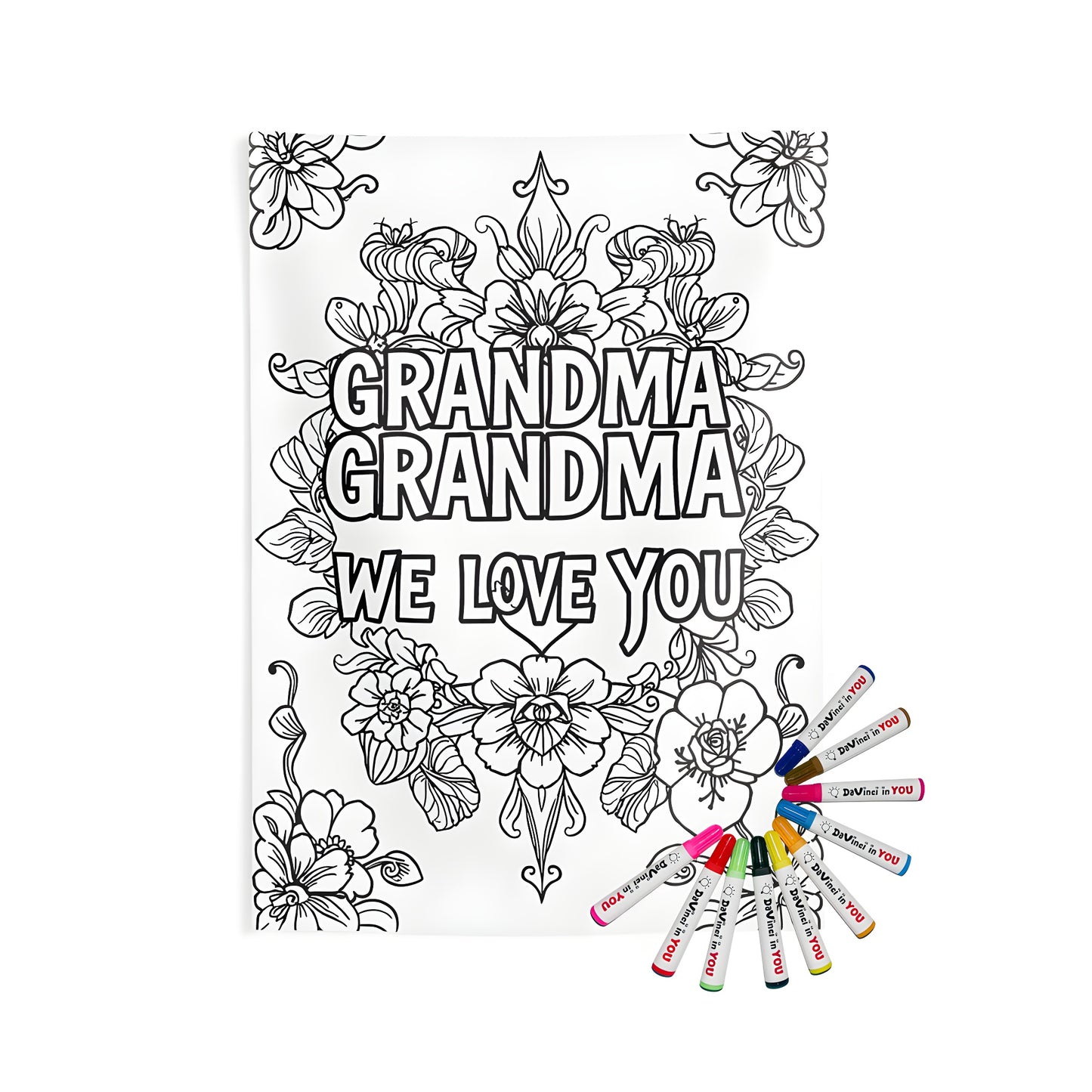 Grandma appreciation wall tapestry, floral coloring page design