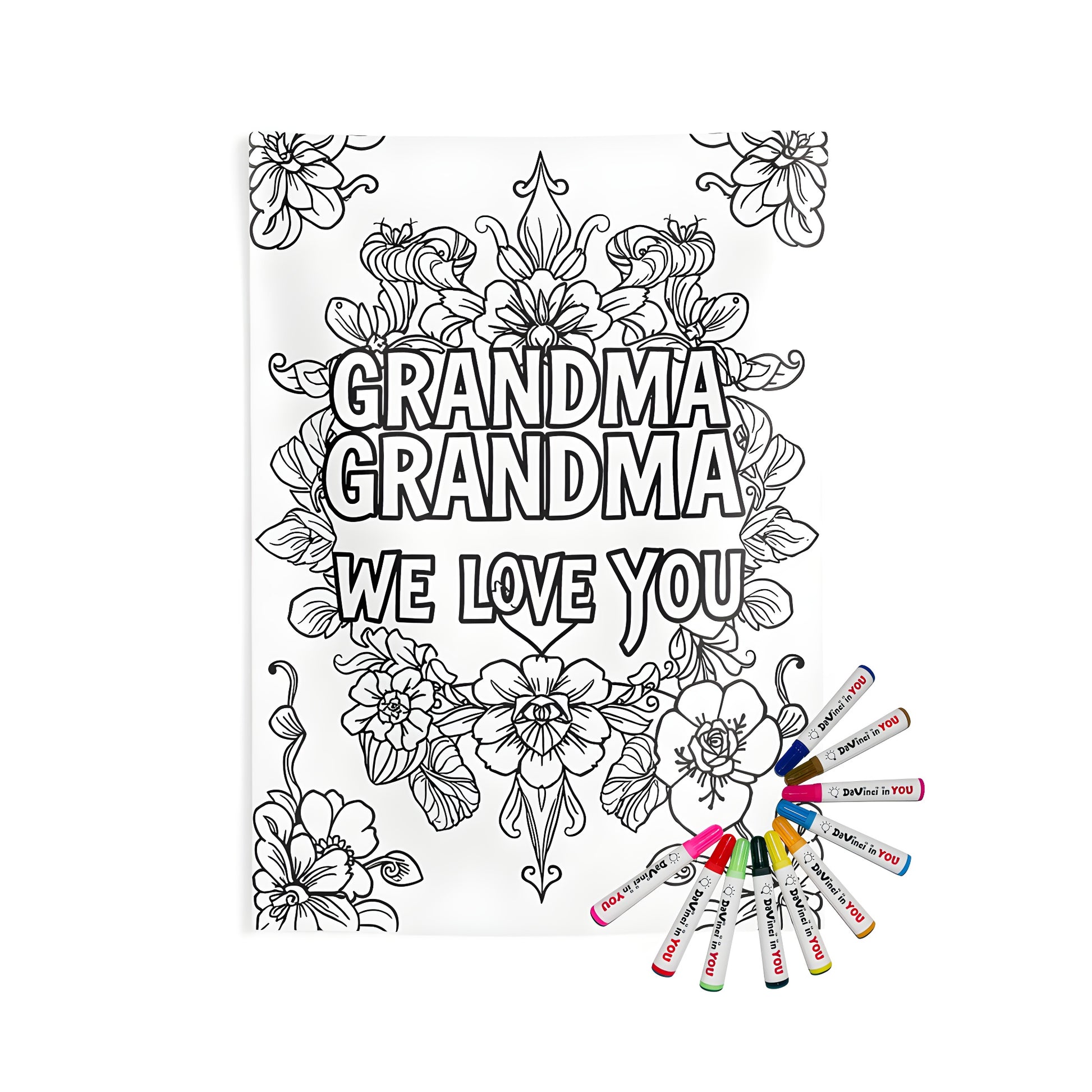 Grandma appreciation wall tapestry, floral coloring page design