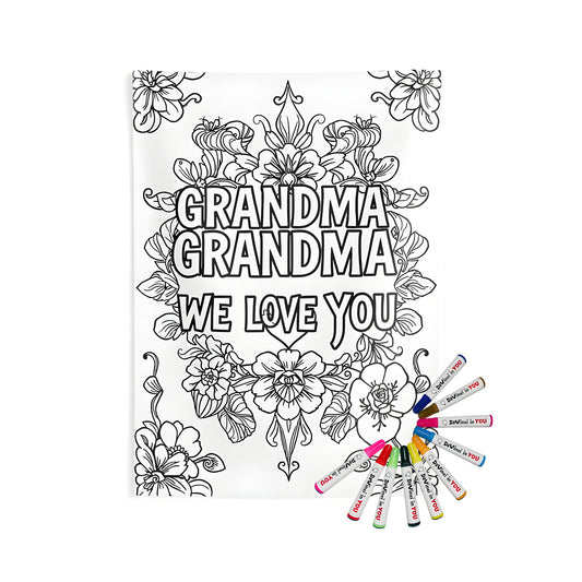 Grandma appreciation wall tapestry, floral coloring page design