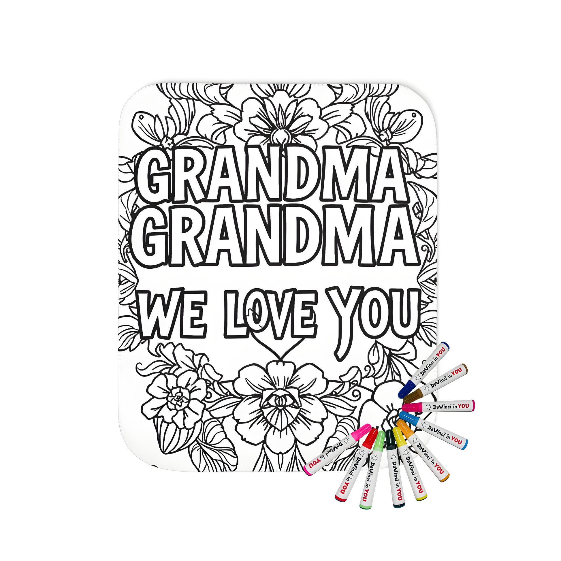 Cozy blanket featuring a floral-themed design with 'GRANDMA GRANDMA WE LOVE YOU' and colorful flowers, perfect for grandma appreciation gifts