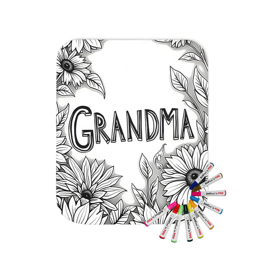 Blanket with Grandma and sunflower coloring page design