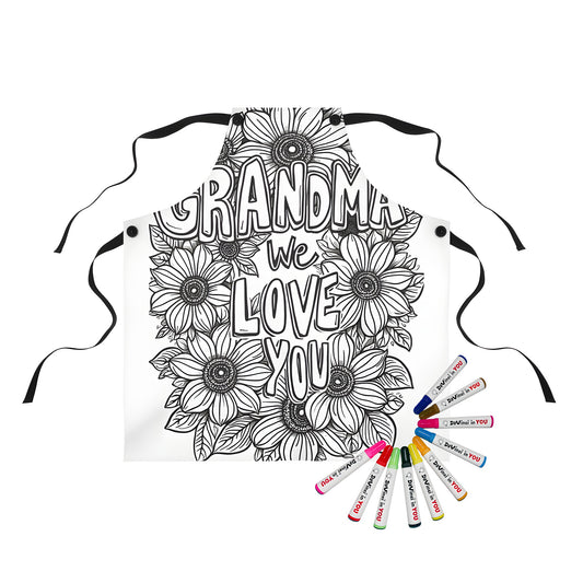 Apron with grandma appreciation coloring page design and fabric markers