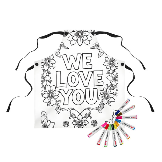 Floral message apron with colorful markers