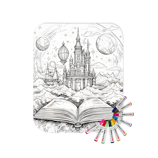 Cozy blanket with illustrated storybook castle theme