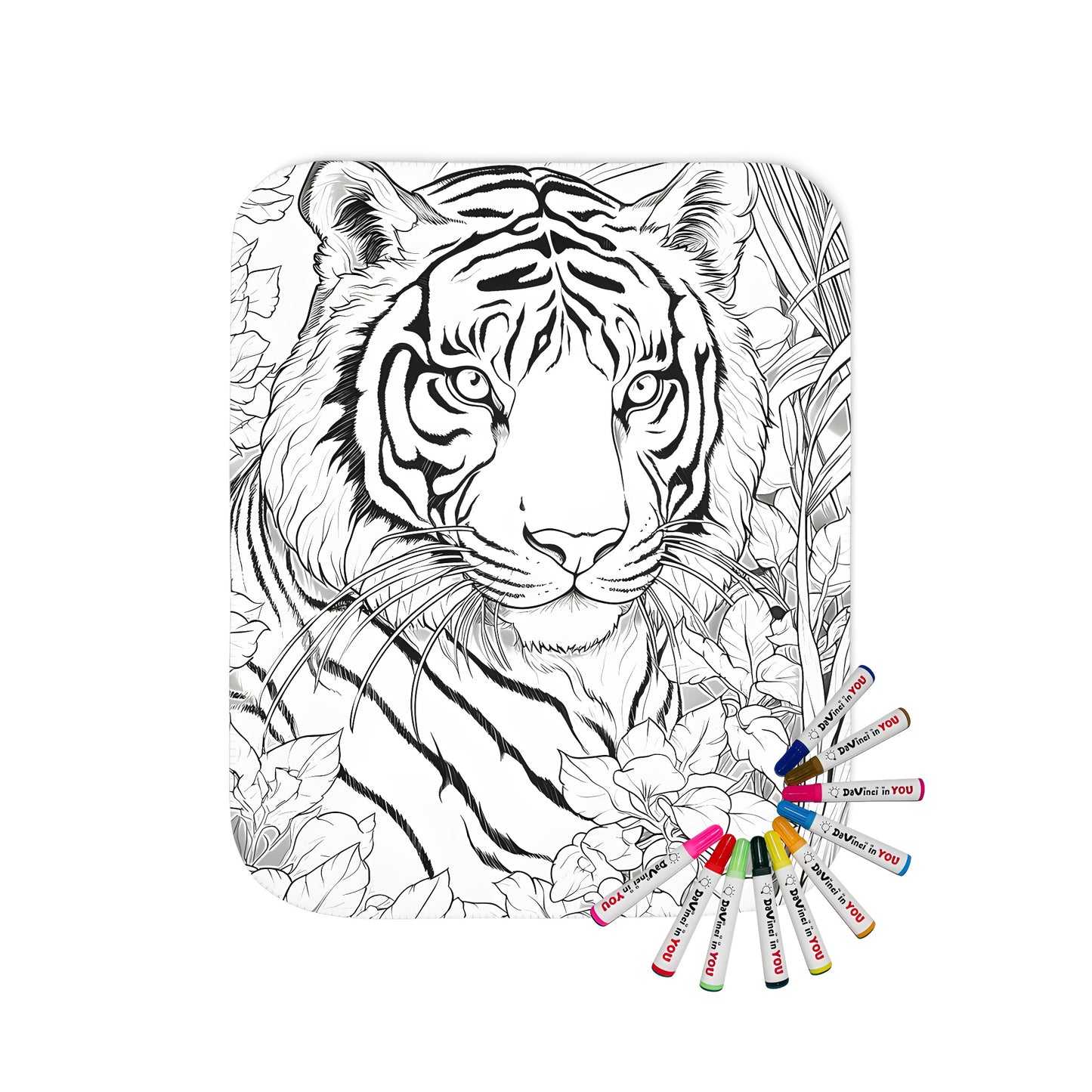 Colorful tiger blanket with vibrant fabric markers