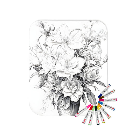 Colorful bouquet of flowers in a decorative vase printed on a soft and cozy blanket